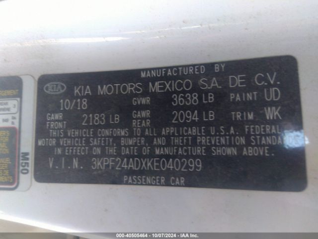 3KPF24ADXKE040299 KIA FORTE FE