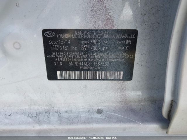 5NPDH4AE8FH587362 Hyundai ELANTRA SE