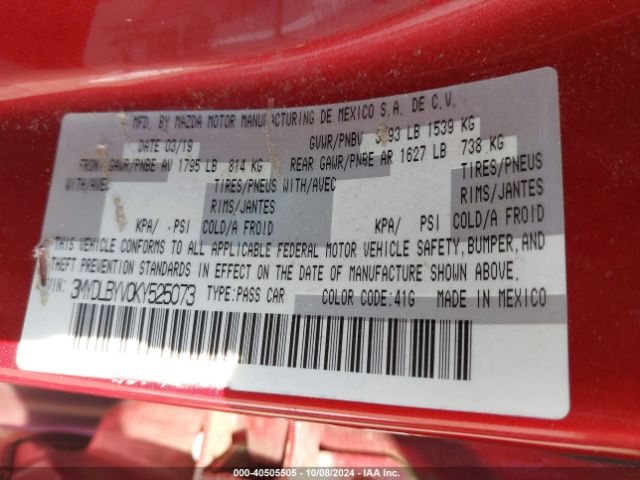 3MYDLBYV0KY525073 Toyota YARIS LE