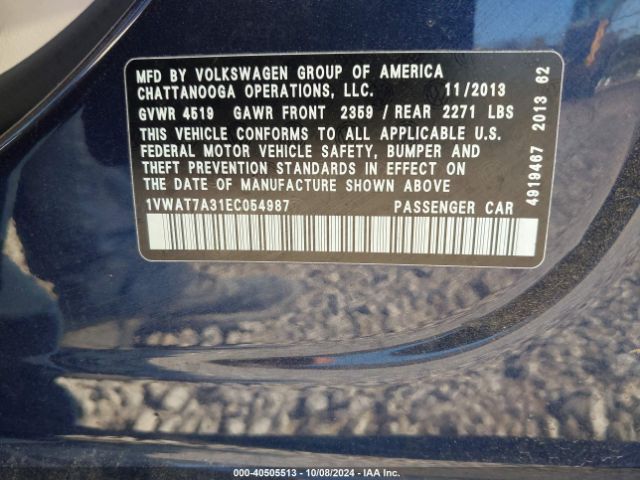1VWAT7A31EC054987 Volkswagen Passat 1.8t Wolfsburg Edition