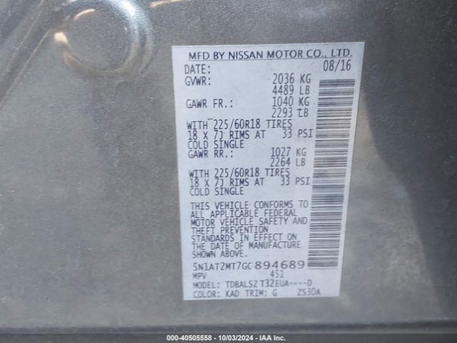5N1AT2MT7GC894689 Nissan Rogue Sl
