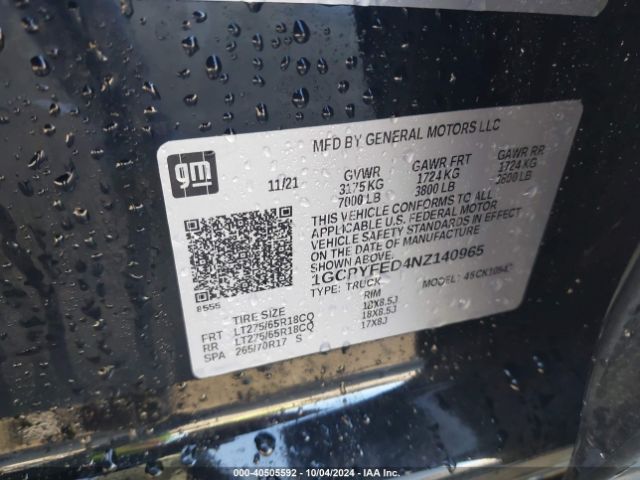 1GCPYFED4NZ140965 Chevrolet Silverado 1500 Ltd 4wd  Short Bed Lt Trail Boss