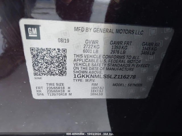 1GKKNMLS5LZ116278 GMC Acadia Fwd Slt