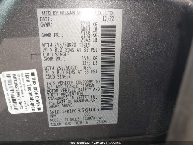 5N1DL1FR1PC356045 Infiniti QX60 LUXE