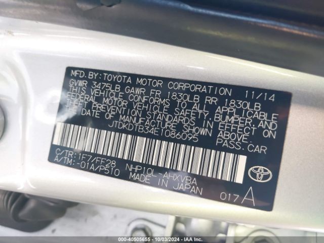 JTDKDTB34E1086095 Toyota Prius C Two