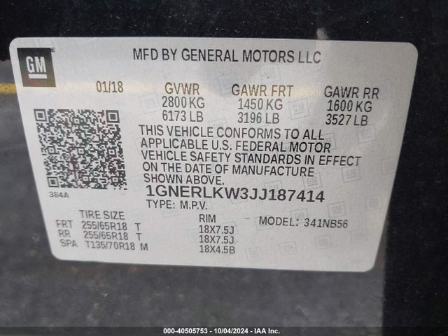 Chevrolet Traverse 1fl 2018 1GNERLKW3JJ187414 Image 9