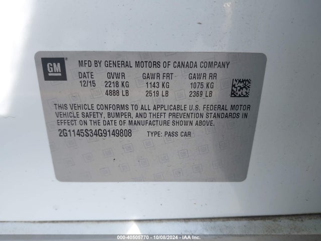 Chevrolet IMPALA 2LZ 2016 2G1145S34G9149808 Image 9