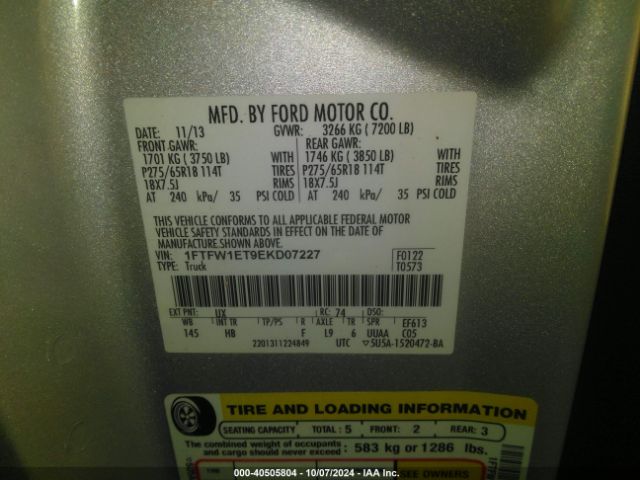 1FTFW1ET9EKD07227 Ford F-150 Lariat