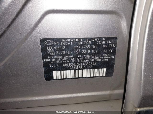 KMHFG4JG4EA352892 Hyundai Azera