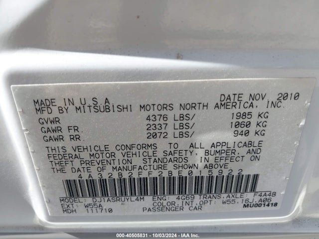 2011 MITSUBISHI GALANT 4A32B2FF2BE015922 Photo 8