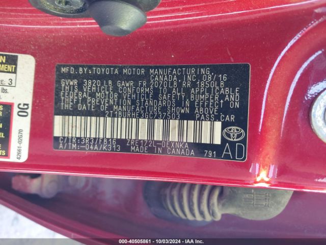 2T1BURHE3GC737503 Toyota COROLLA LE