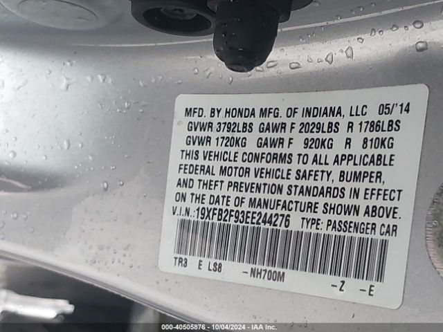 Honda Civic Ex-l 2014 19XFB2F93EE244276 Image 9