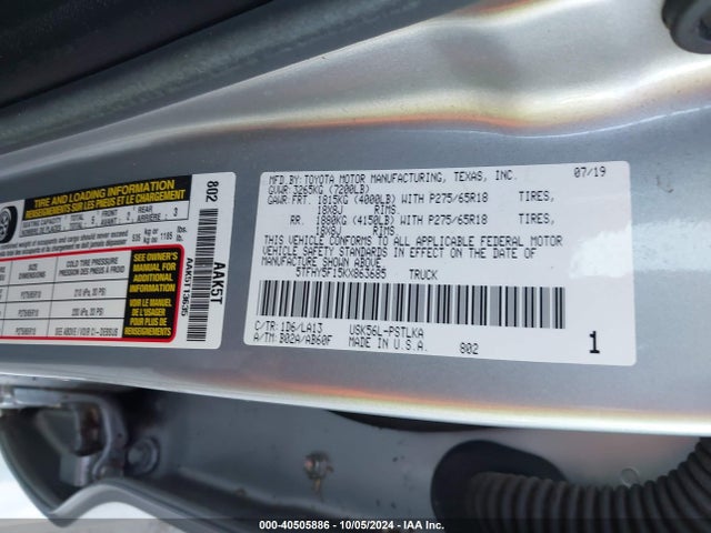 5TFHY5F15KX863685 Toyota Tundra Limited 5.7l V8