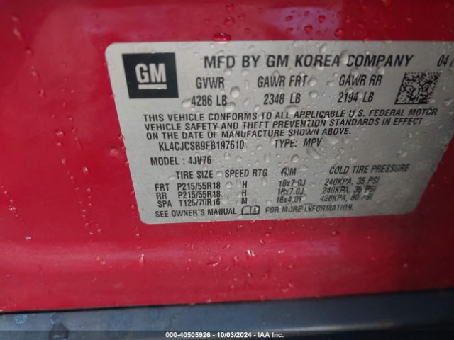 KL4CJCSB9FB197610 Buick Encore Leather