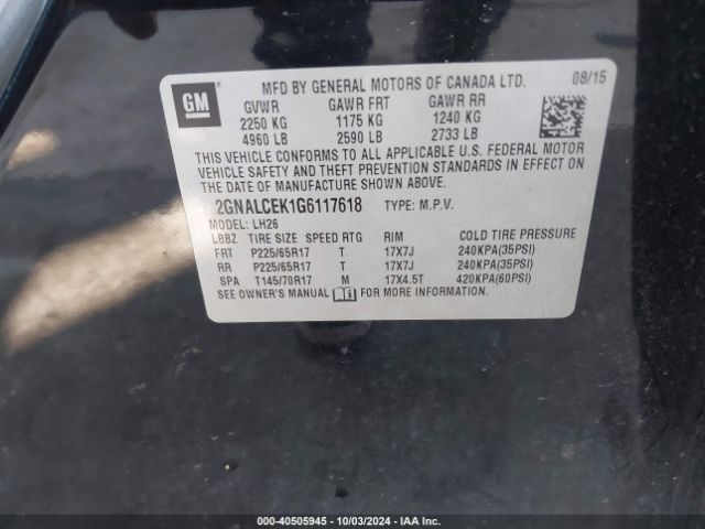 2GNALCEK1G6117618 Chevrolet EQUINOX LT