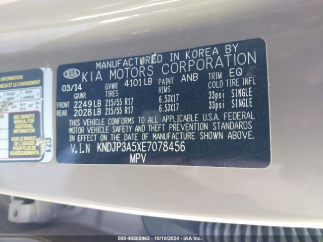 KNDJP3A5XE7078456 KIA SOUL +