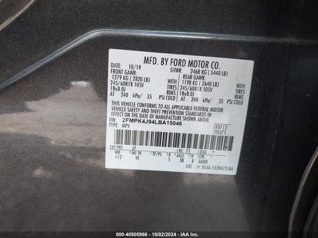 Ford EDGE SEL 2020 2FMPK4J94LBA15046 Image 9