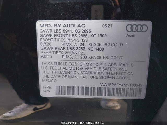 WA1E2AFYXM2103949 Audi Q5 Premium Plus 55 Tfsi E Quattro S Tronic