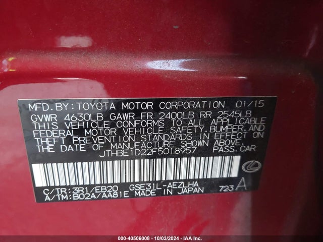 Lexus IS 350 2015 JTHBE1D22F5018957 Image 9