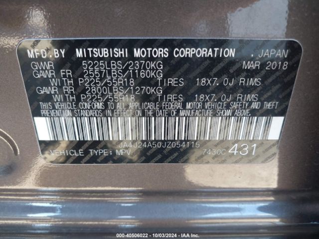JA4J24A50JZ054115 Mitsubishi Outlander Phev Sel