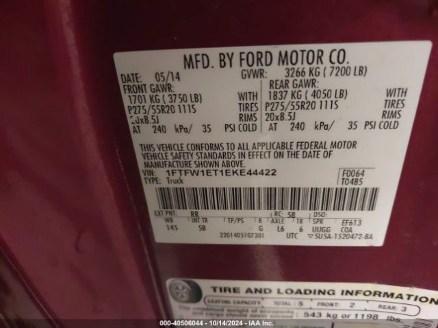 1FTFW1ET1EKE44422 Ford F-150 Fx4