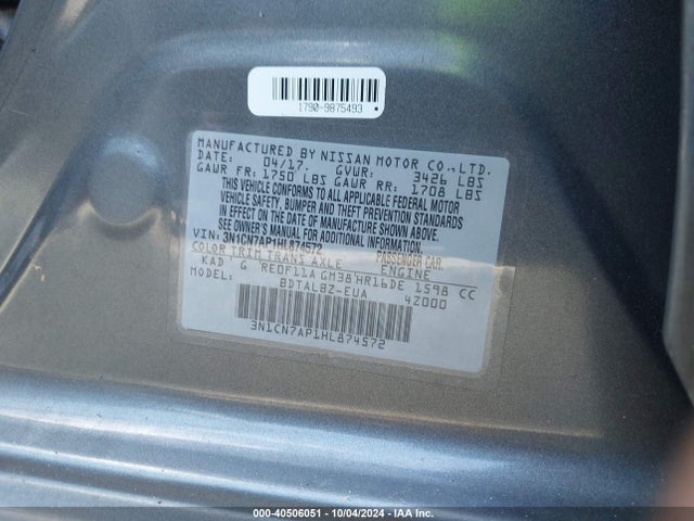 Nissan Versa 1.6 Sv 2017 3N1CN7AP1HL874572 Image 9