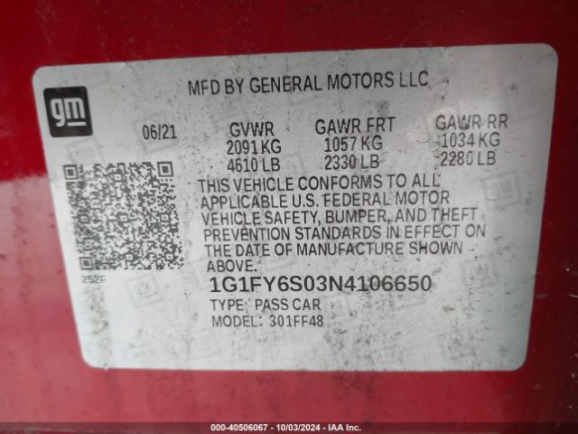 1G1FY6S03N4106650 Chevrolet Bolt Euv Fwd Lt