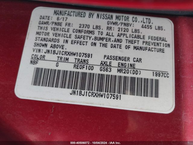 JN1BJ1CRXHW107591 Nissan Rogue Sport Sv
