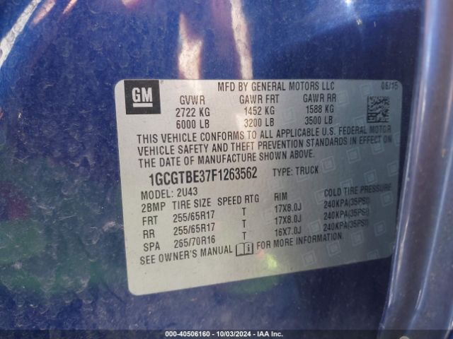 1GCGTBE37F1263562 Chevrolet Colorado Lt