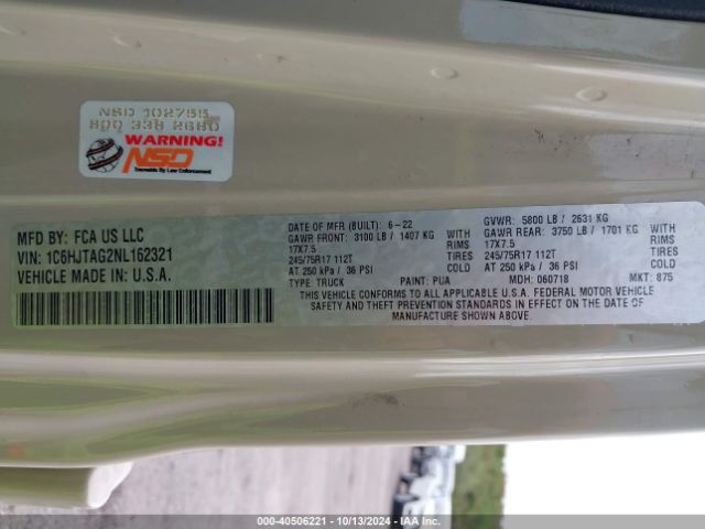 1C6HJTAG2NL162321 Jeep Gladiator Sport S 4x4