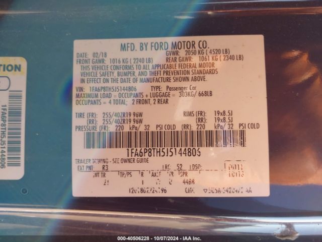 1FA6P8TH5J5144806 Ford Mustang Ecoboost