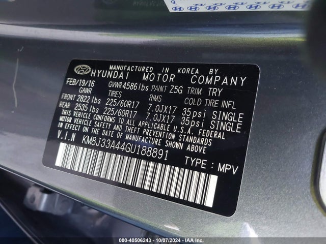 Hyundai TUCSON SE 2016 KM8J33A44GU188891 Image 9