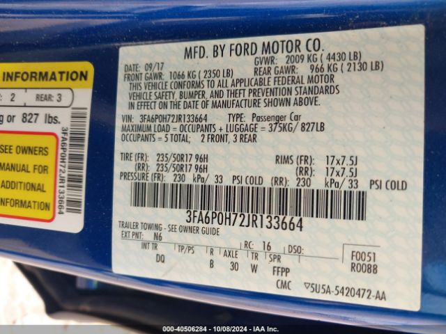 3FA6P0H72JR133664 Ford FUSION SE