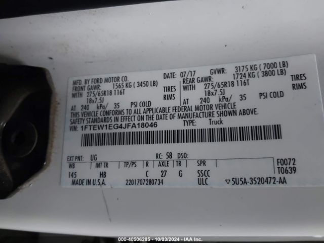 1FTEW1EG4JFA18046 Ford F-150 Lariat