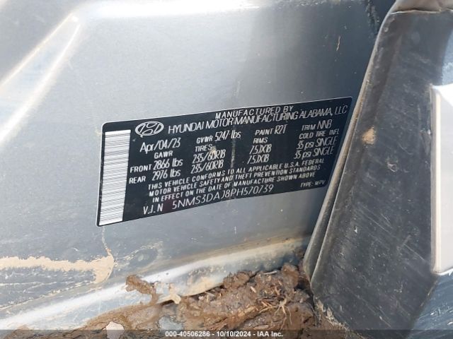 5NMS3DAJ8PH570739 Hyundai Santa Fe Sel