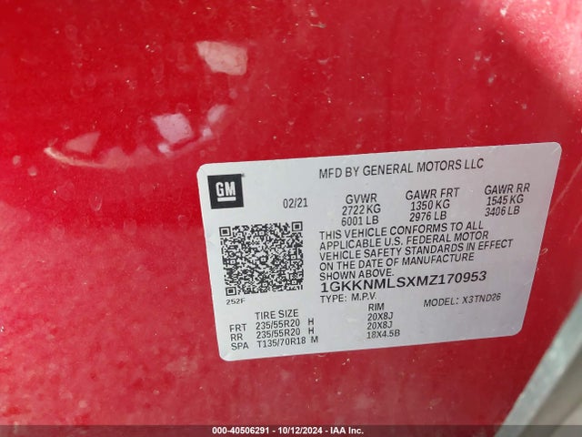 1GKKNMLSXMZ170953 GMC Acadia Fwd Slt