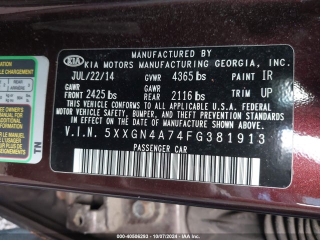 KIA OPTIMA EX 2015 5XXGN4A74FG381913 Image 9
