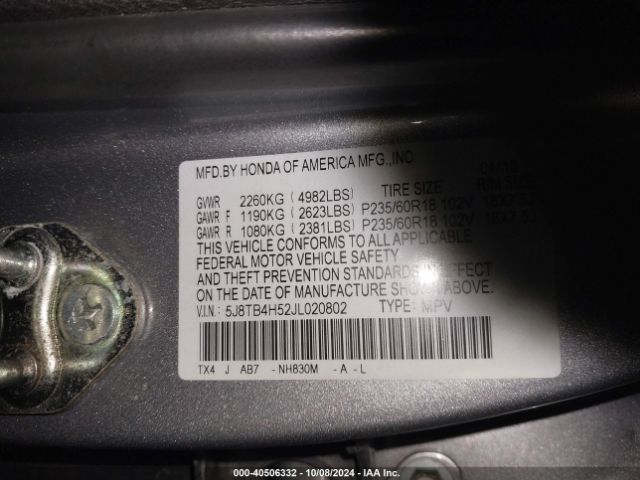 5J8TB4H52JL020802 Acura Rdx Technology   Acurawatch Plus Packages/technology Package