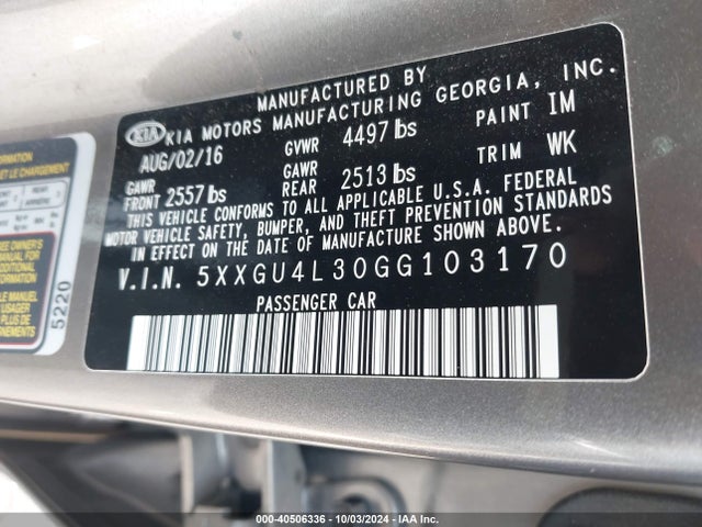 5XXGU4L30GG103170 KIA OPTIMA EX