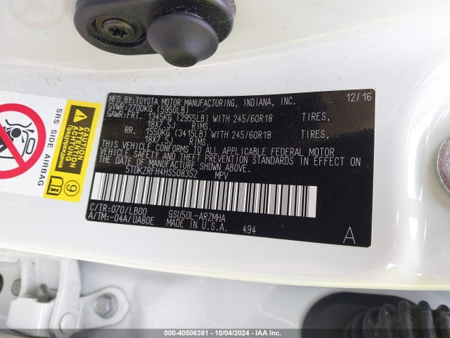 Toyota Highlander Xle 2017 5TDKZRFH4HS508352 Image 9