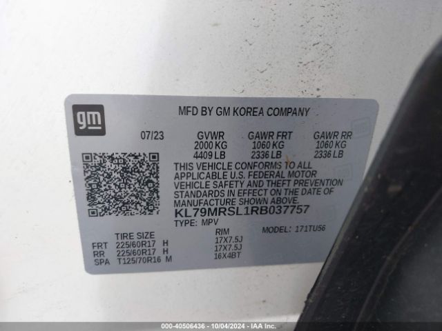 KL79MRSL1RB037757 Chevrolet Trailblazer Awd Lt