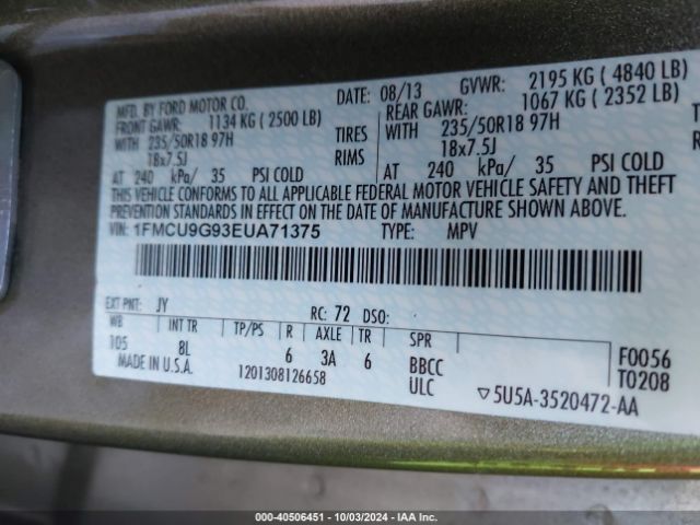1FMCU9G93EUA71375 Ford ESCAPE SE