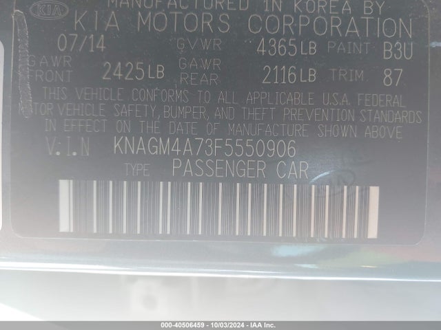 KIA Optima Lx 2015 KNAGM4A73F5550906 Image 9
