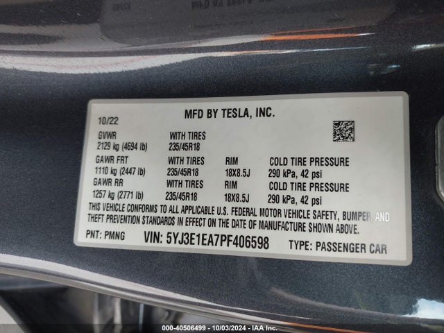 2023 TESLA MODEL 3 5YJ3E1EA7PF406598 Photo 8