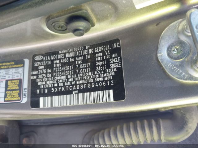 5XYKTCA68FG640612 KIA SORENTO LX