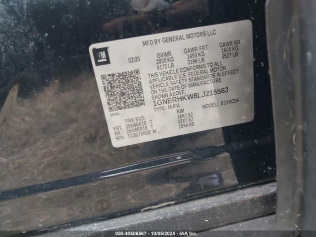 1GNERHKW8LJ215563 Chevrolet Traverse Fwd Lt Leather