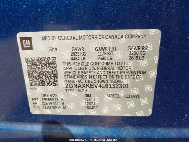 2GNAXKEV4L6133301 Chevrolet Equinox Fwd Lt 1.5l Turbo