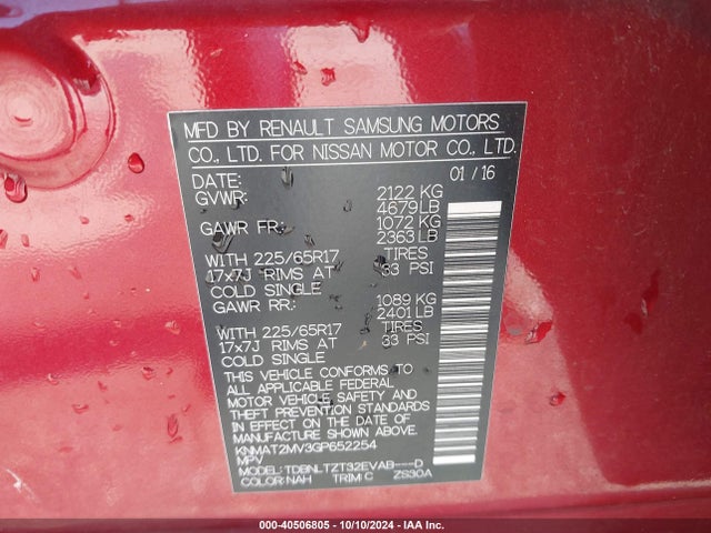 Nissan ROGUE SV 2016 KNMAT2MV3GP652254 Image 9