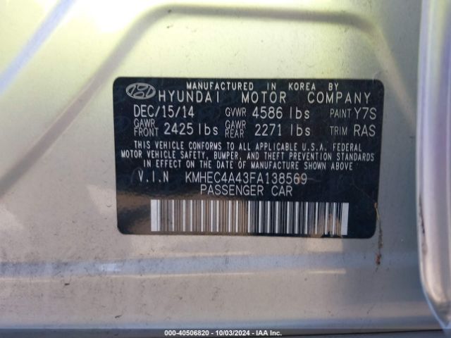 KMHEC4A43FA138569 Hyundai SONATA HYBRID