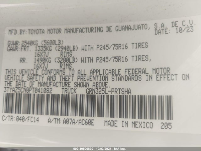 Toyota Tacoma Sr5 V6 2023 3TYAZ5CN8PT041082 Image 9